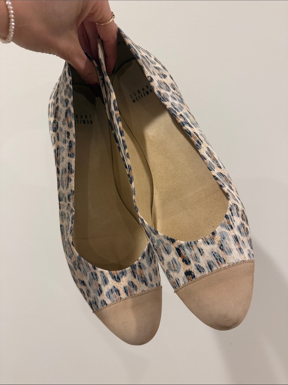 Stuart Weitzman Leopard Cap-Toe Ballet Flats - Beige/Black/Blue